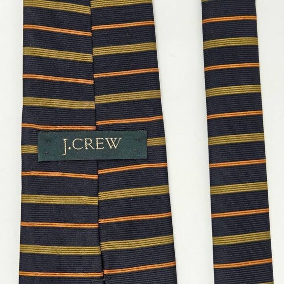 J CREW SILK TIE BLUE YELLOW ORANGE WOVEN STRIPE MADE BY HAND 3.75" X 57" - Picture 3 of 3
